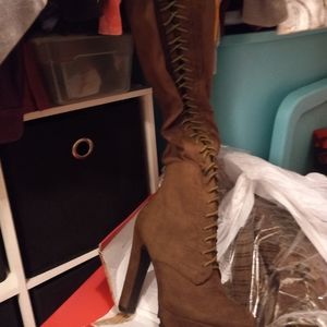 Brand new in box lace up heeled olive green boots